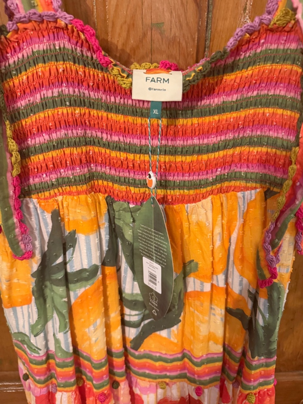 🍊 NWT FARM Rio Fruits Scarves Tiered Maxi Dress XL | Tropical Resort Dress - Picture 4 of 5